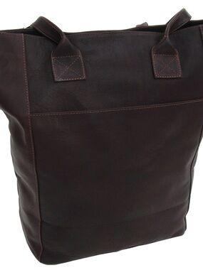 Piel Leather Messenger Tote in Dark Brown - Piel